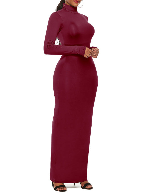 Solid High-Neck Maxi Dress