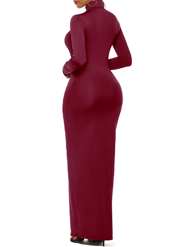 Solid High-Neck Maxi Dress