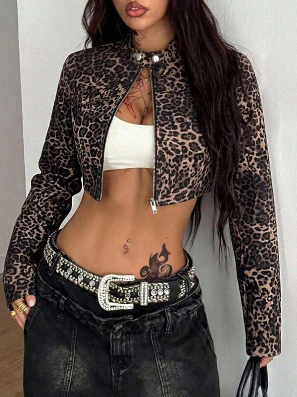 Faux-Leather Zip-Up Cropped Jacket