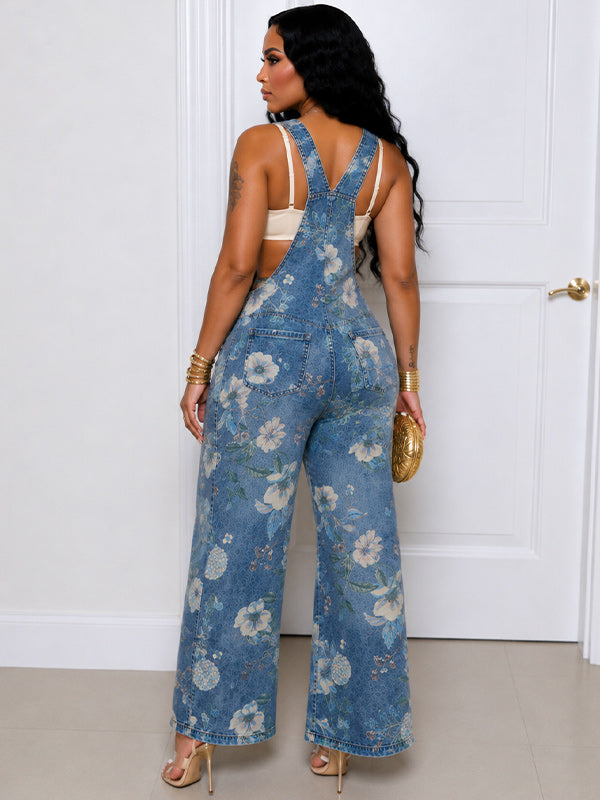 Floral Denim Jumpsuit
