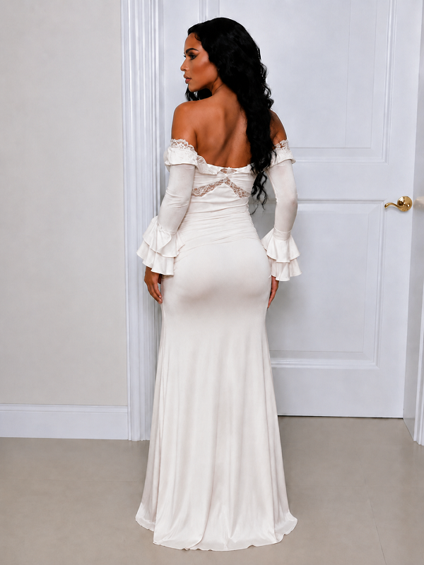V Neck Lace Combo Maxi Dress