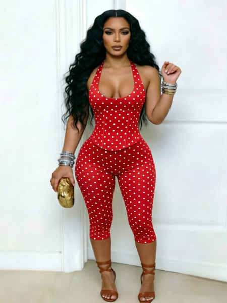 Dot Halter Capri Jumpsuit