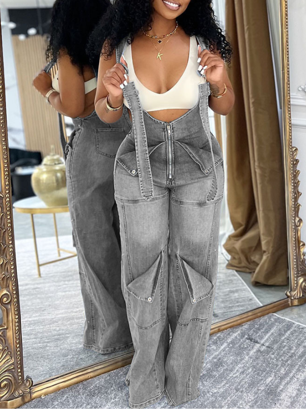 Zip Denim Overalls