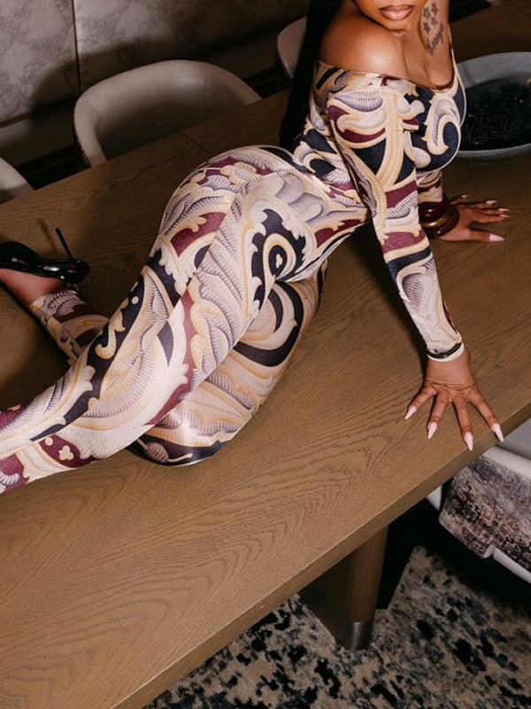 Print Off‑Shoulder Jumpsuit