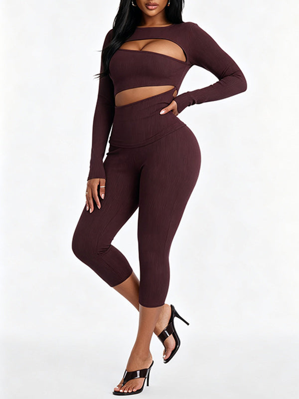 Solid Cutout Top & Capri Pant Set