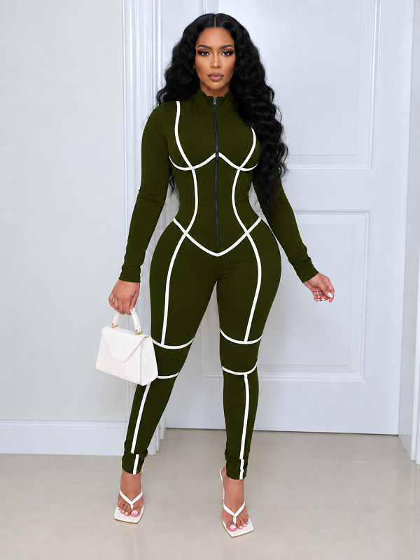 Stripe Zip-Front Jumpsuit