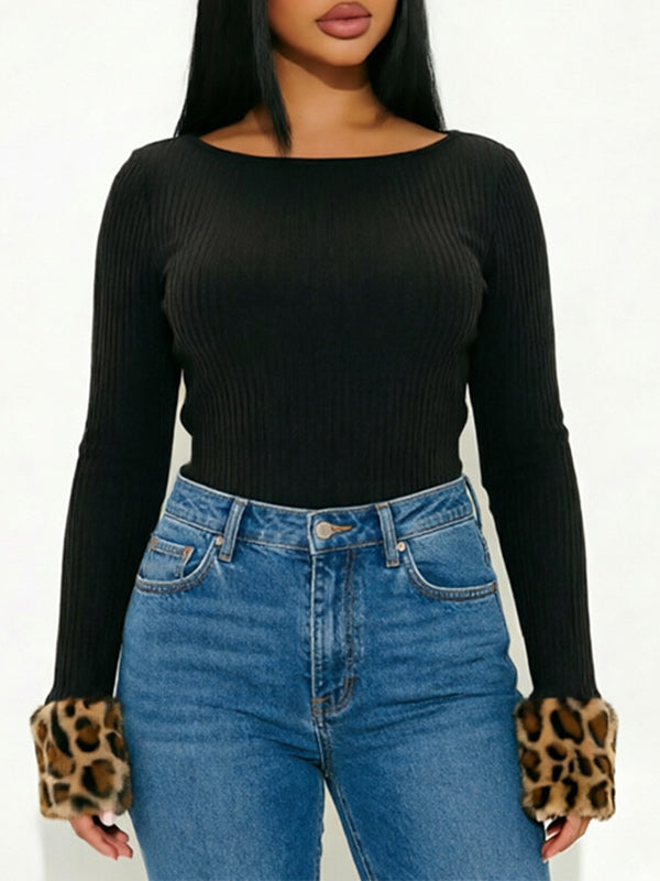 Knit Leopard Cuff Top