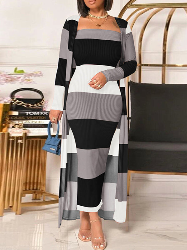 Stripe Strapless Dress & Cardigan Set