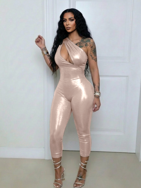 Shimmer One-Shoulder Cutout Jumpsuit