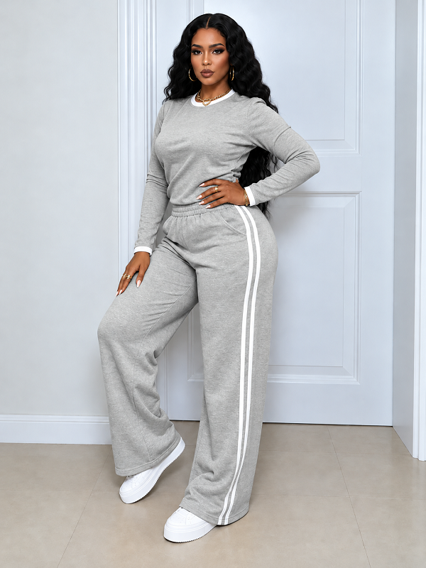 Color Block Sweatshirt & Striped Pants Set