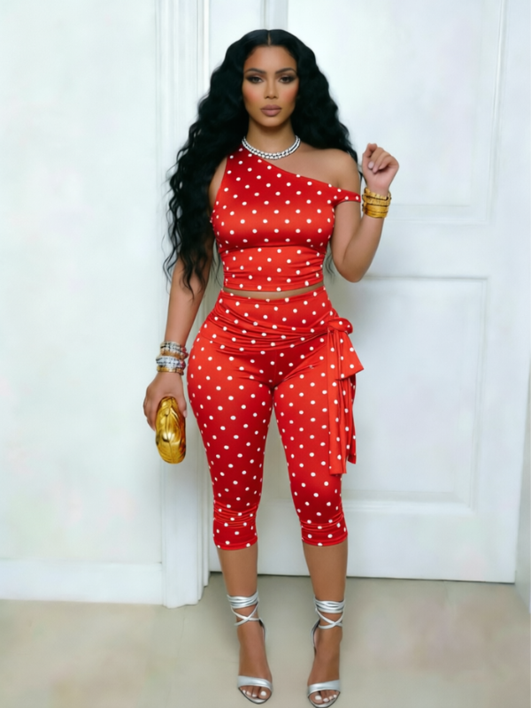 Dot Boat-Neck Top & Capri Pants Set