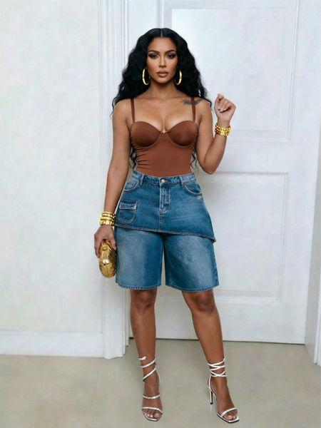 Overlap Denim Shorts