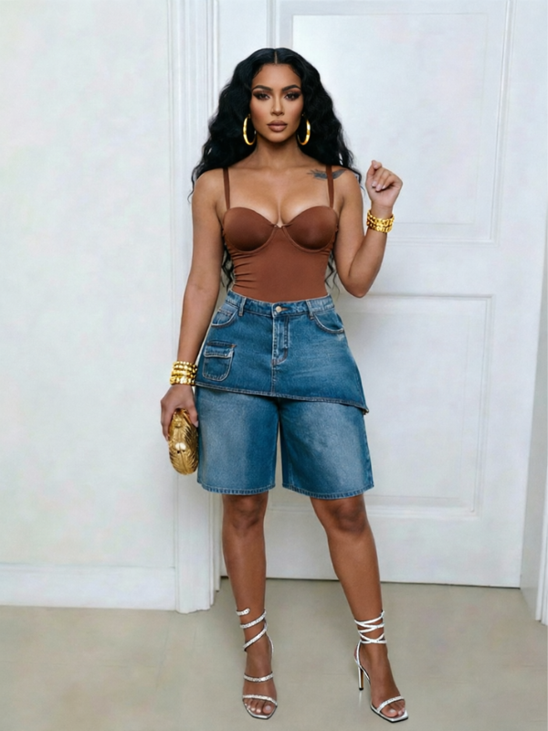 Overlap Denim Shorts