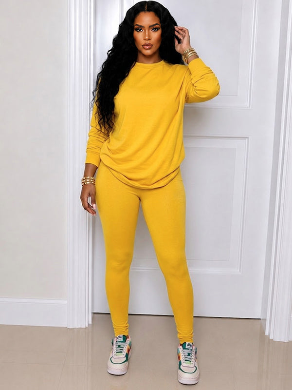 Solid Sweatshirt & Leggings Set