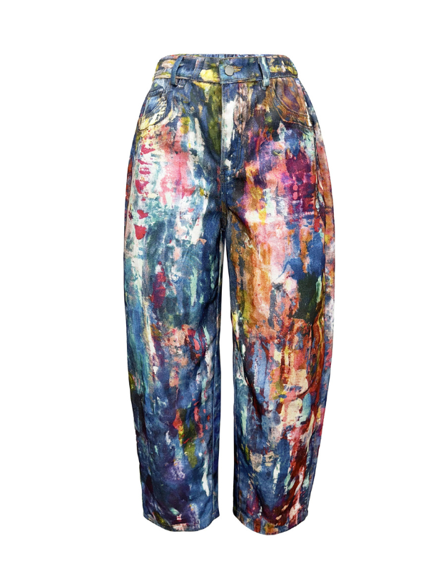 Morchique Abstract Colorblock Loose Casual Jeans