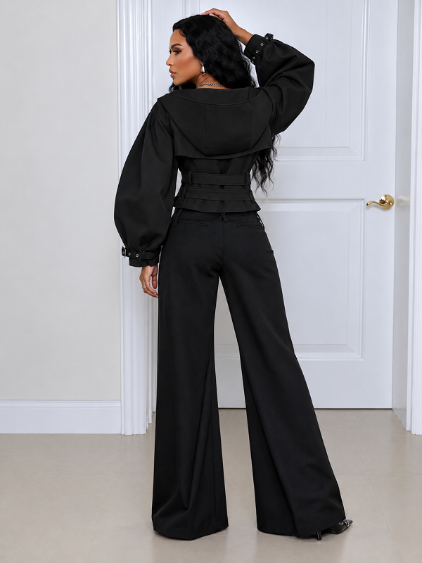 Solid Hooded Belt Waist Jacket