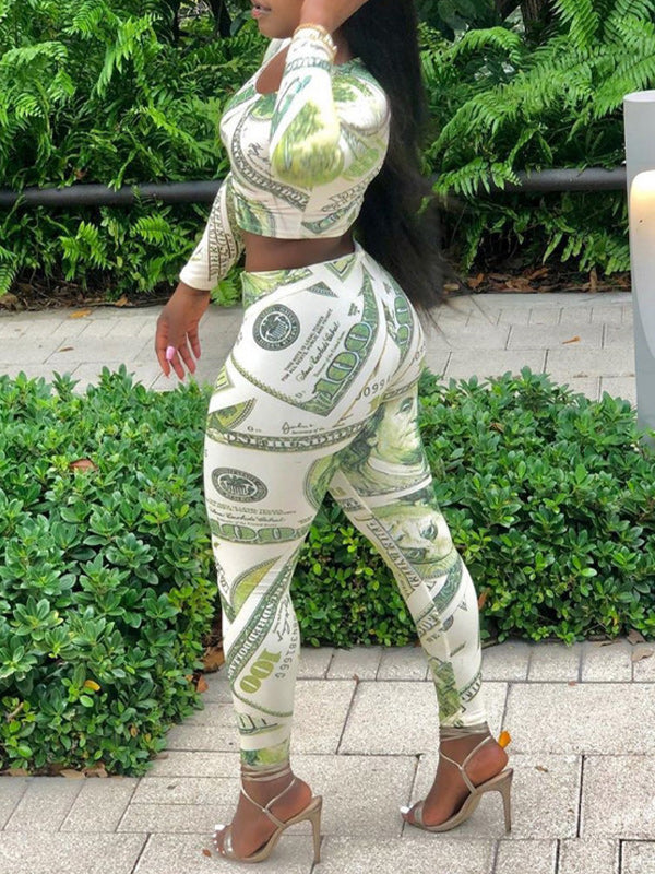Printed Cropped Top & Skinny Pant Set