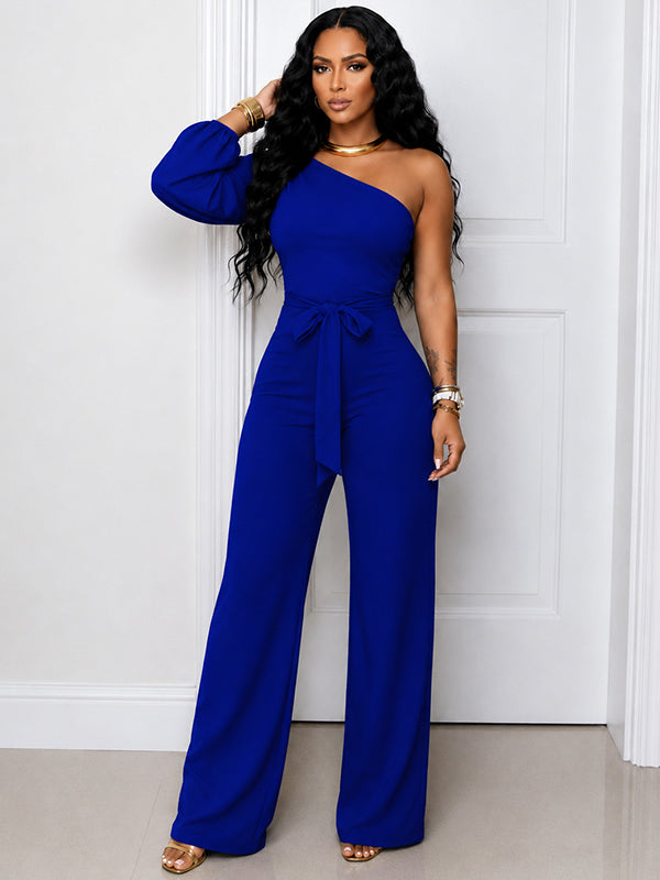 Solid Boat-Neck Tied Jumpsuit