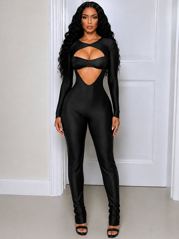 Solid Cutout Skinny Jumpsuit