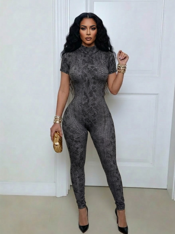 Snake-Print Open-Back Jumpsuit