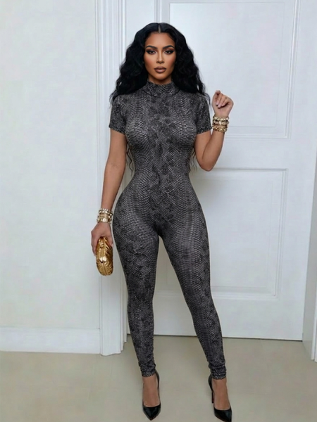 Snake-Print Open-Back Jumpsuit