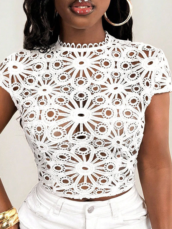 Lace Hollow Out Deep V-Neck Top