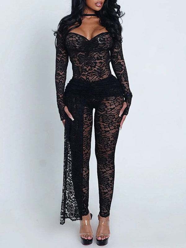 Lace Bodysuit & Drape Pants Set
