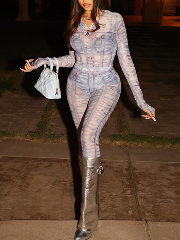 Print Sheer Top & Pants Set