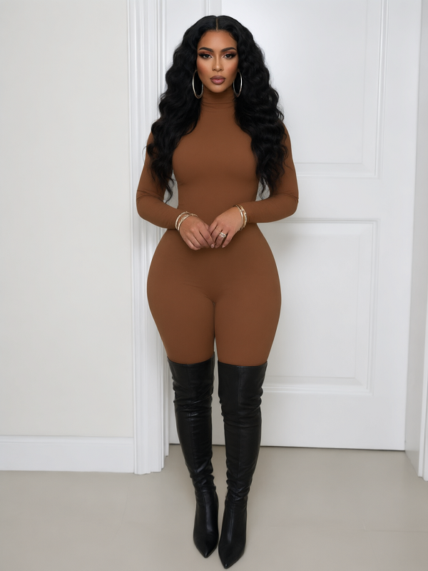 Solid Turtleneck Skinny Jumpsuit