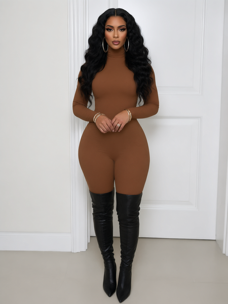 Solid Turtleneck Skinny Jumpsuit