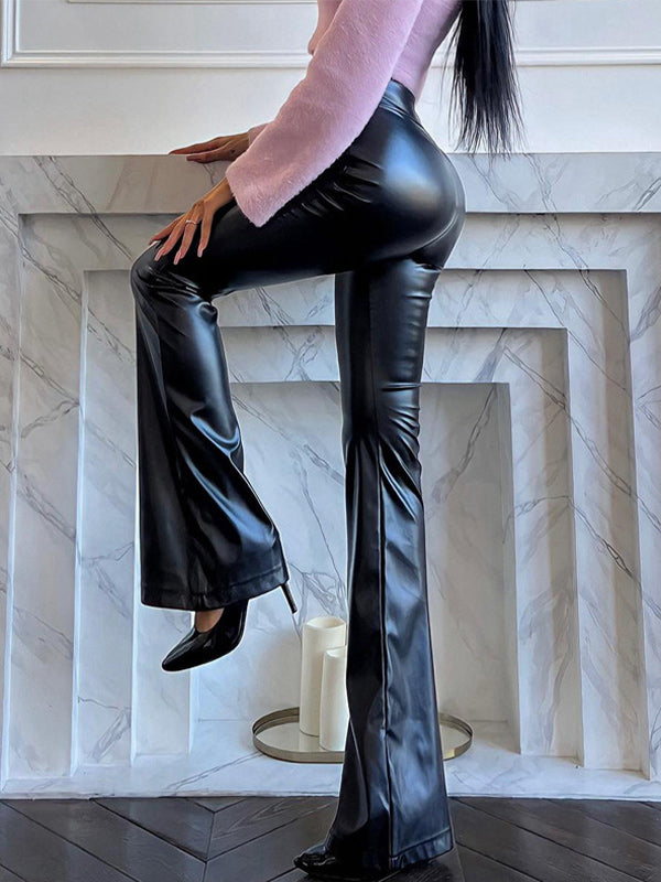 Faux-Leather Shiny Flare Pants