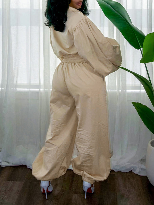 Striped Cropped Top & Drawstring Jogger Pants Set