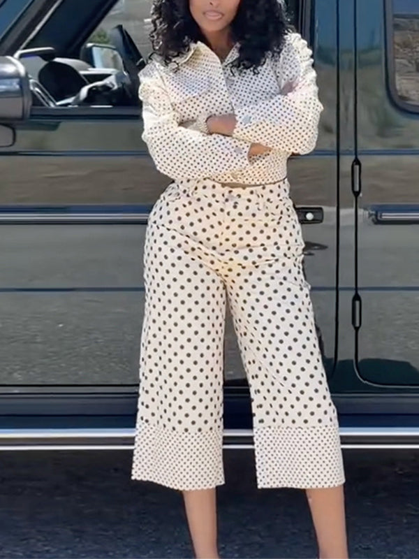 Polka Dot Cropped Shirt & Pants Set