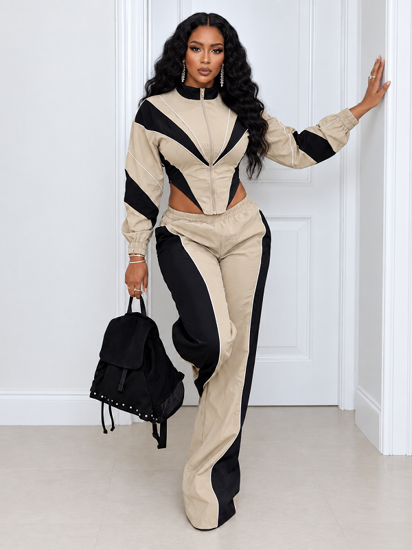 Colorblock Zip-Front Jacket & Pants Set