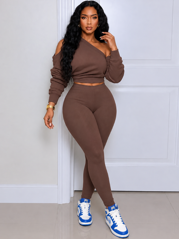 One-Shoulder Sweatshirt & Pants Set