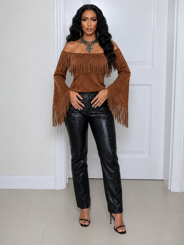 Solid Fringe Flare‑Sleeve T‑Shirt