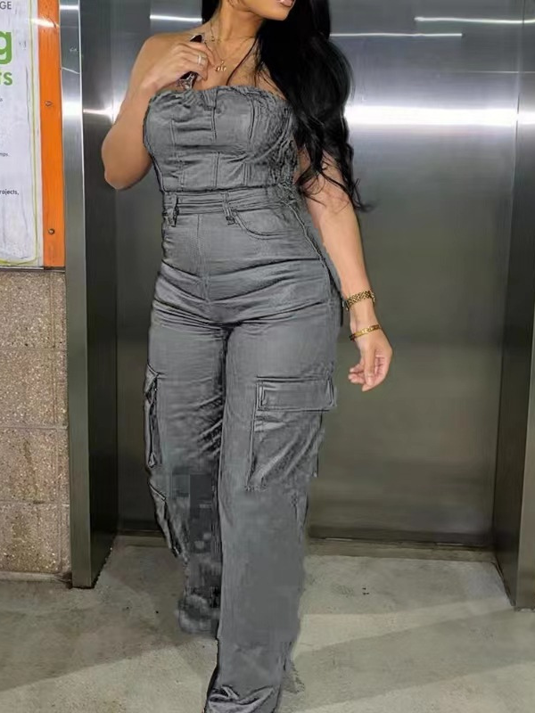 Faux Leather Strapless Jumpsuit