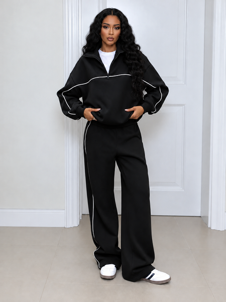 Solid Stitched Sweatshirt & Pants Set