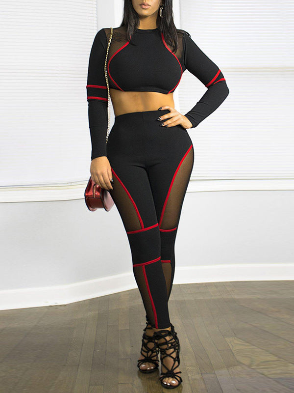 Patchwork Cropped Top & High‑Waist Pants Set