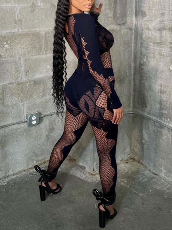 Print Lace Cutout Jumpsuit