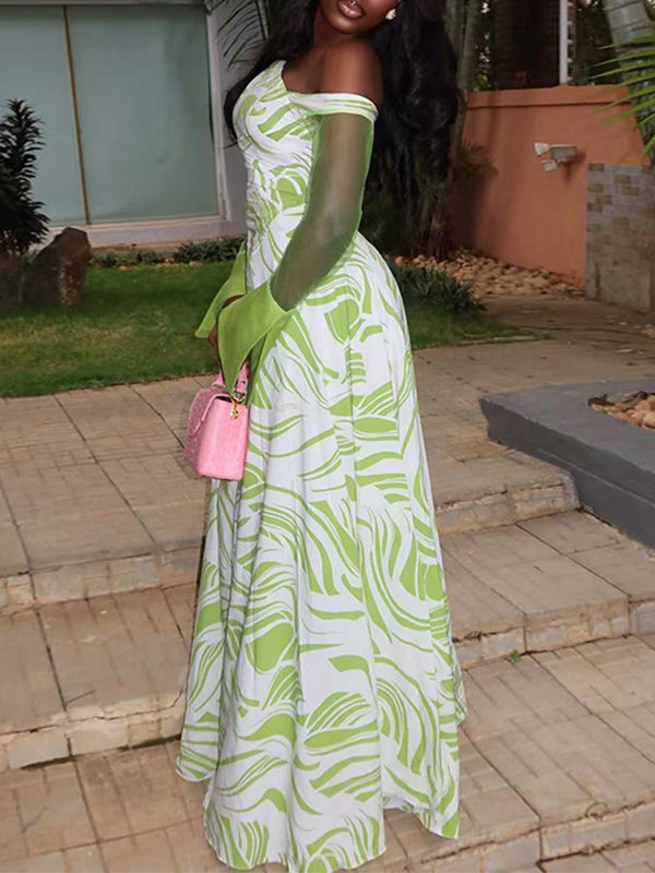 Printed One‑Shoulder Maxi Dress