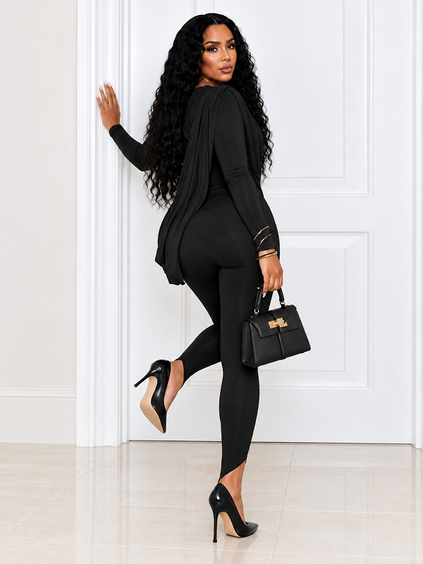 Solid Ruched Top & Skinny Pants Set
