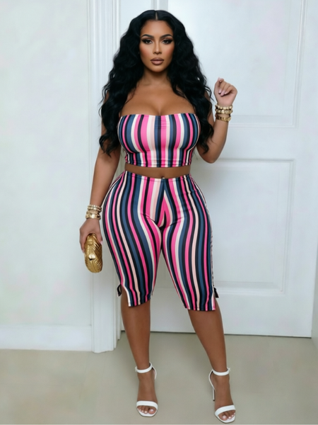 Stripe Halter Top & Capri Pants Set