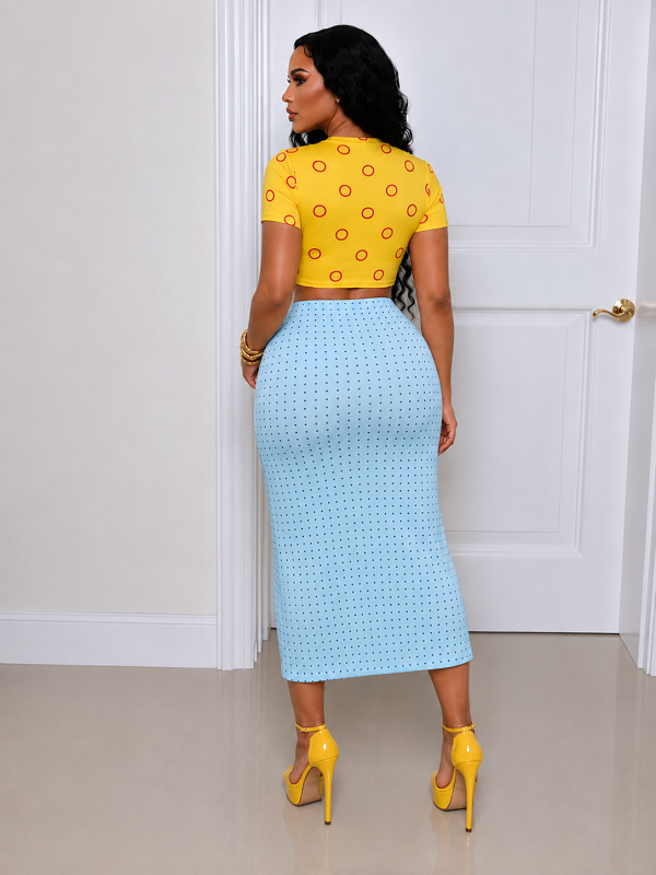 Printed Button-Front Top & Skirt Set