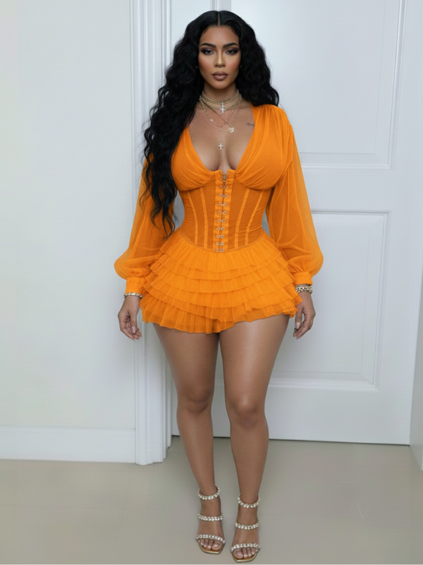 V-Neck Frilled Romper