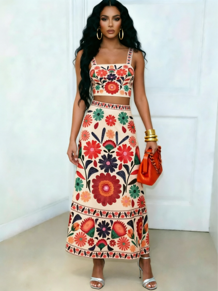 Floral Cami Crop Top & Skirt Set
