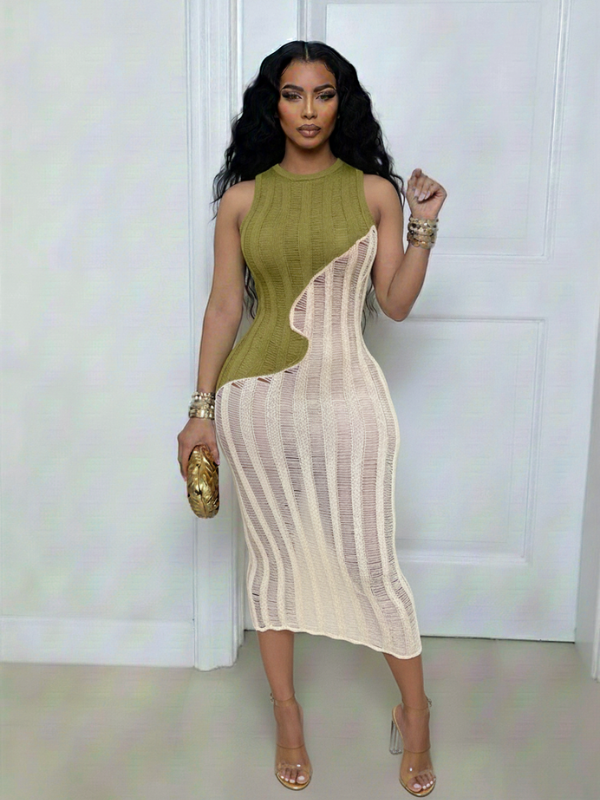 Two-Tone Sleeveless Knit Dress