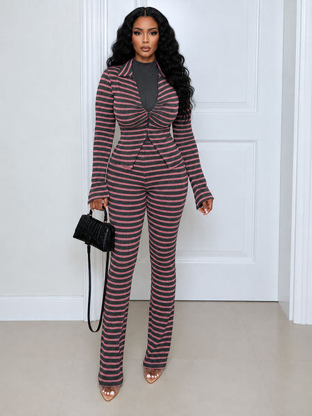 Stripe Collared Top & Pant Set