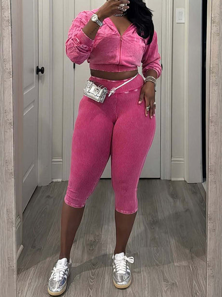 Zip‑Front Cropped Jacket & Capri Pants Set