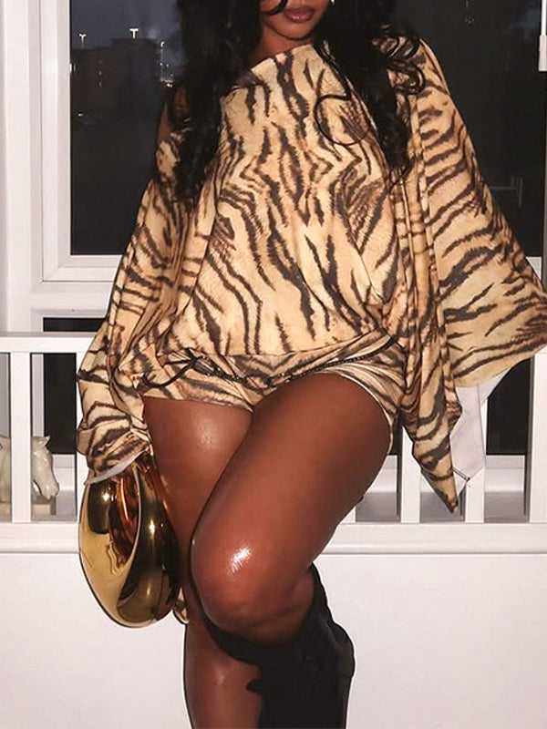 Leopard Batwing Top & Shorts Set